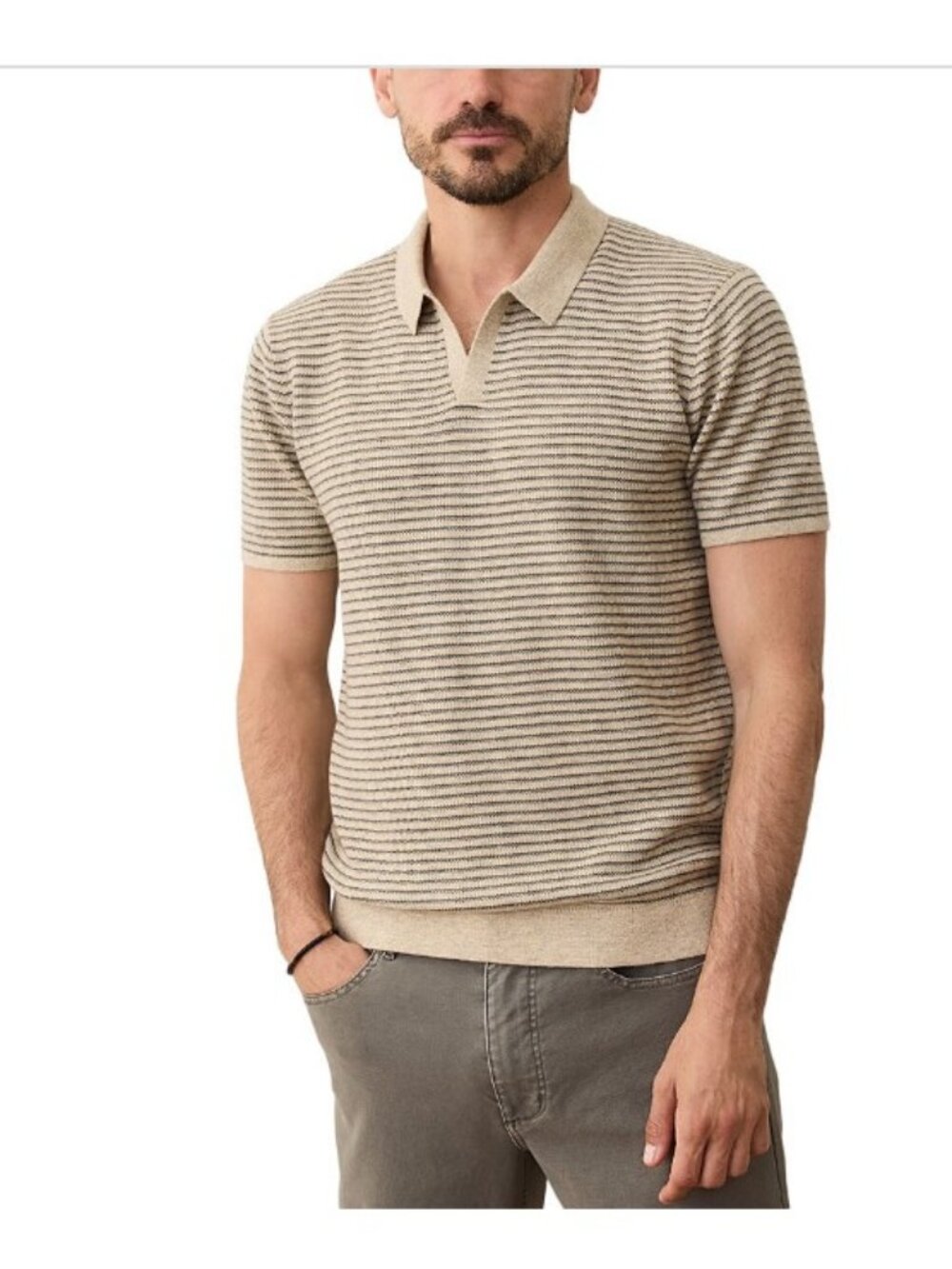 Marine Layer Mens Large Liam Sweater Polo Shirt Striped Textured Knit Short Slv